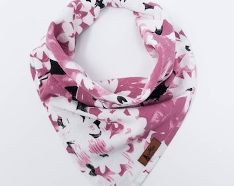 Dog Bandana "Evaline" in Mauve and White floral linen cotton blend neckwear Pet bandana