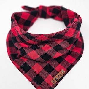 Pet Bandana &quot;Talbot&quot; Red and Black Buffalo plaid cotton dog neck wear CAT BoHo style