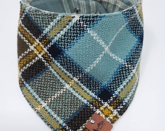 Dog Bandana "Rainier" Wool Plaid Snap on style dog neck wear Dog clothes BoHo style