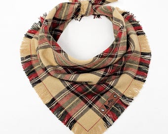 Pet Bandana "La Sal" Fall Winter Camel Tan and Red plaid