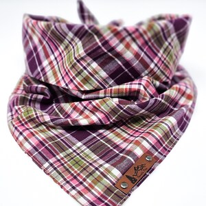 Dog Bandana &quot;Roslyn&quot; Pink, Purple and Green plaid cotton dog neck wear Dog clothes BoHo style