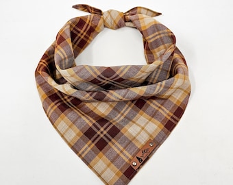 PET Bandana "Bozzley" plaid Brown, Burgundy and Orange DOG neck wear CAT clothes BoHo style