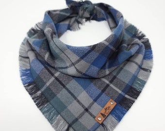 Dog Bandana "Wizard Island"  Blue plaid with Frayed Edges cotton flannel dog neck wear Dog Neckwear Dog clothes