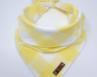 Dog Bandana "Daffodil Hill" in yellow and white buffalo plaid cotton blend neckwear Pet bandana