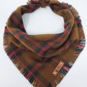 Dog Bandana "Malott" Brown and Red plaid with Frayed Edges cotton flannel dog neck wear Dog Neckwear Dog clothes