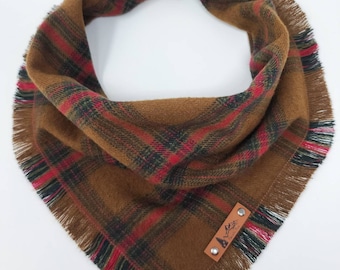 Dog Bandana "Malott" Brown and Red plaid with Frayed Edges cotton flannel dog neck wear Dog Neckwear Dog clothes