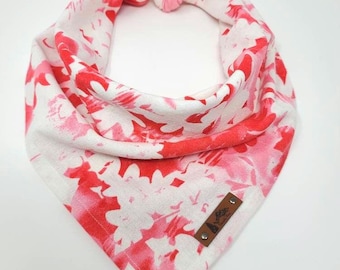 Bandana para perros "Charlo" en rojo coral y blanco lino floral mezcla de algodón corbatas Pañuelo para mascotas