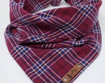 Dog Bandana "Taylor"  Burgundy and Blue plaid cotton flannel dog neck wear Dog clothes BoHo style