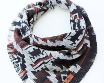 Dog Bandana "Yakima" LIMITED EDITION Brown, Black and Gray Aztec design Frayed Edges cotton flannel dog neck wear Dog clothes BoHo style