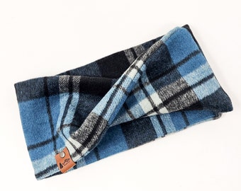 Dog infinity Scarf "Timber" Twist Scarf in Blue and Black plaid Cozy dog neck wear BoHo style