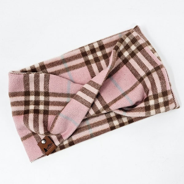 Dog infinity Scarf "Leslie" Twist Scarf in Pink and Brown plaid Cozy dog neck wear BoHo style