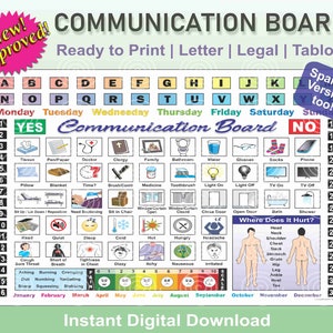 Non-Verbal, Aphasia, Autistic, Stroke, Communication Board, English/Spanish, Printable (Digital Download)