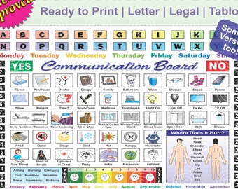Non-Verbal, Aphasia, Autistic, Stroke, Communication Board, English/Spanish, Printable (Digital Download)