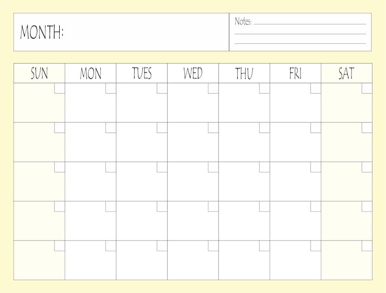 Printable Blank Calendar, Printable Blank Monthly Calendar, Digital ...