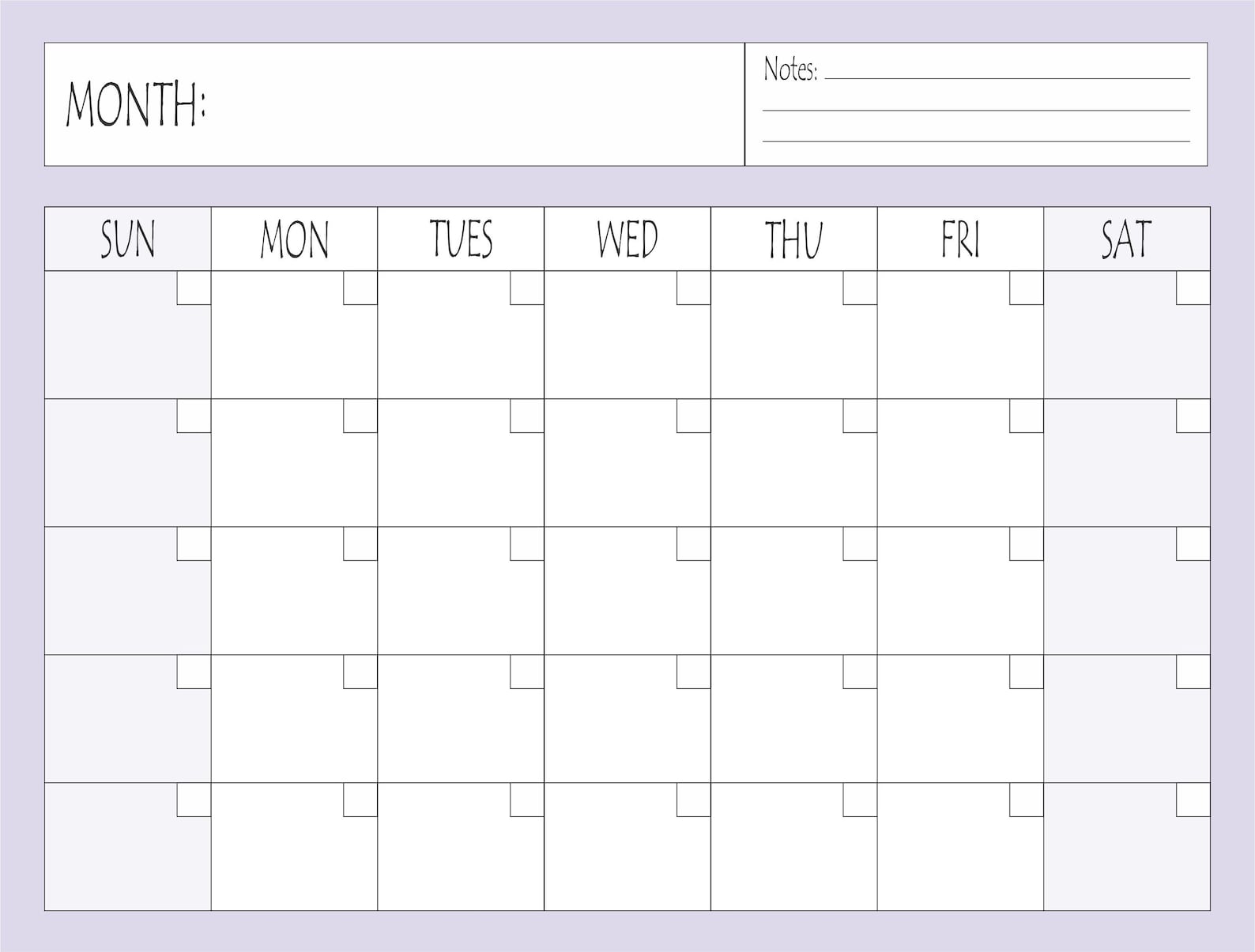 Blank Calendar Printable Digital Download Template 8.5x11 | Etsy