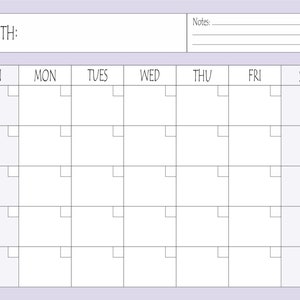 Printable Blank Calendar, Printable Blank Monthly Calendar, Digital ...