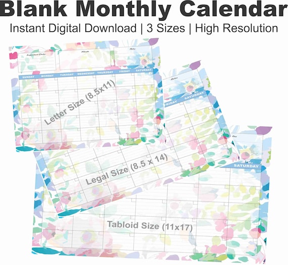 Blank Calendar Minimal Calendar Printable Calendar Digital - Etsy