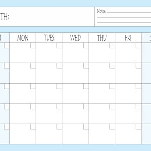 Printable Blank Calendar, Printable Blank Monthly Calendar, Digital ...