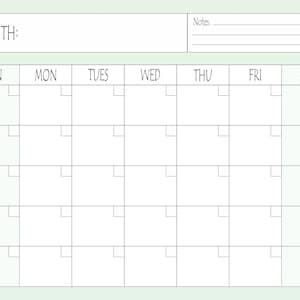 Printable Blank Calendar, Printable Blank Monthly Calendar, Digital ...