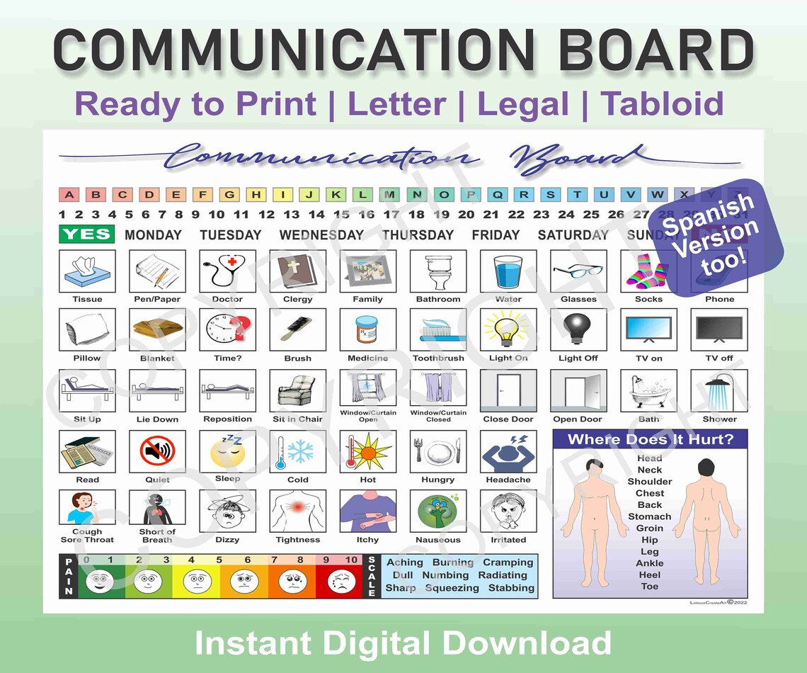 Communication Board for Hospital Resident Care or Home - Etsy