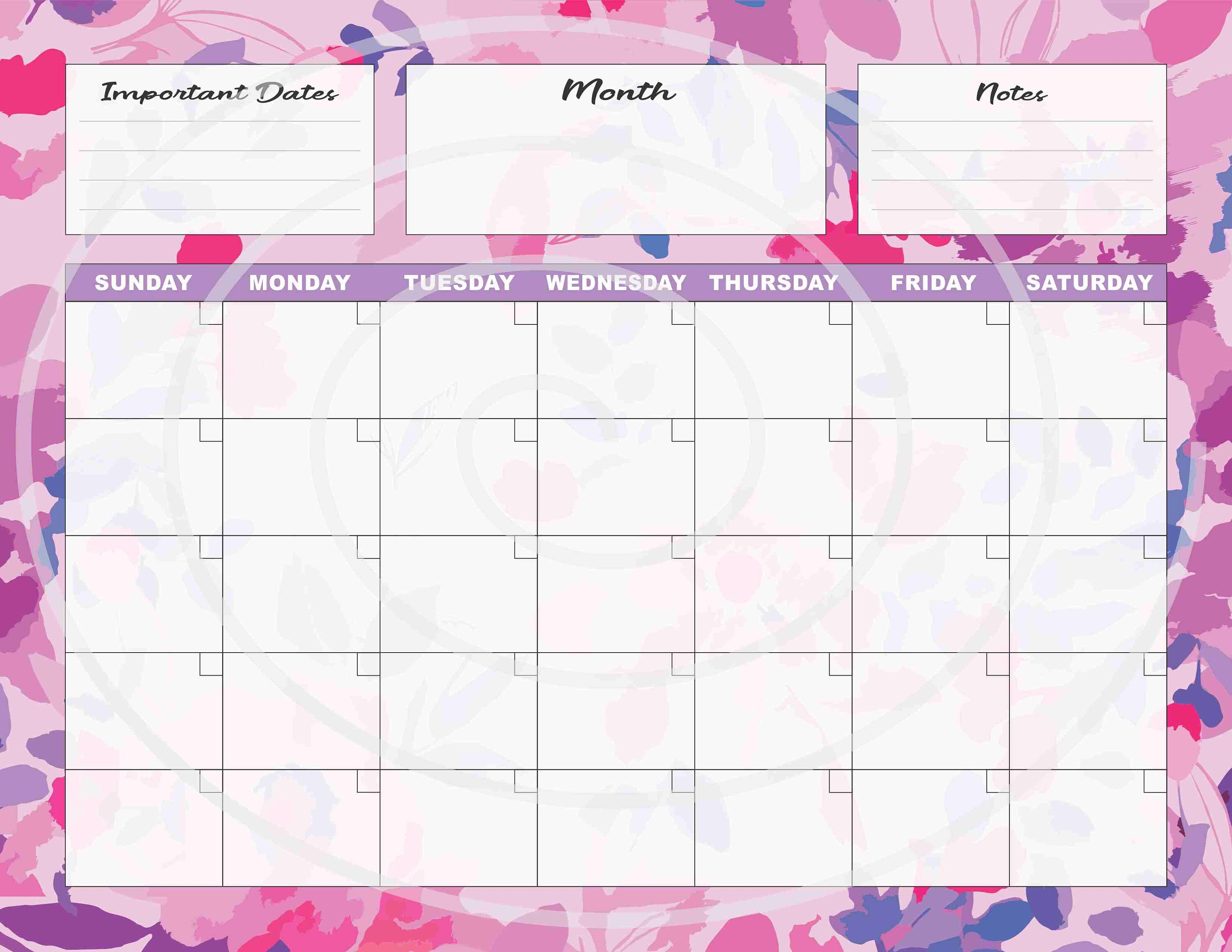 Blank Calendar, Minimal Calendar, Printable Calendar, Digital Download ...