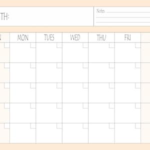 Printable Blank Calendar, Printable Blank Monthly Calendar, Digital ...