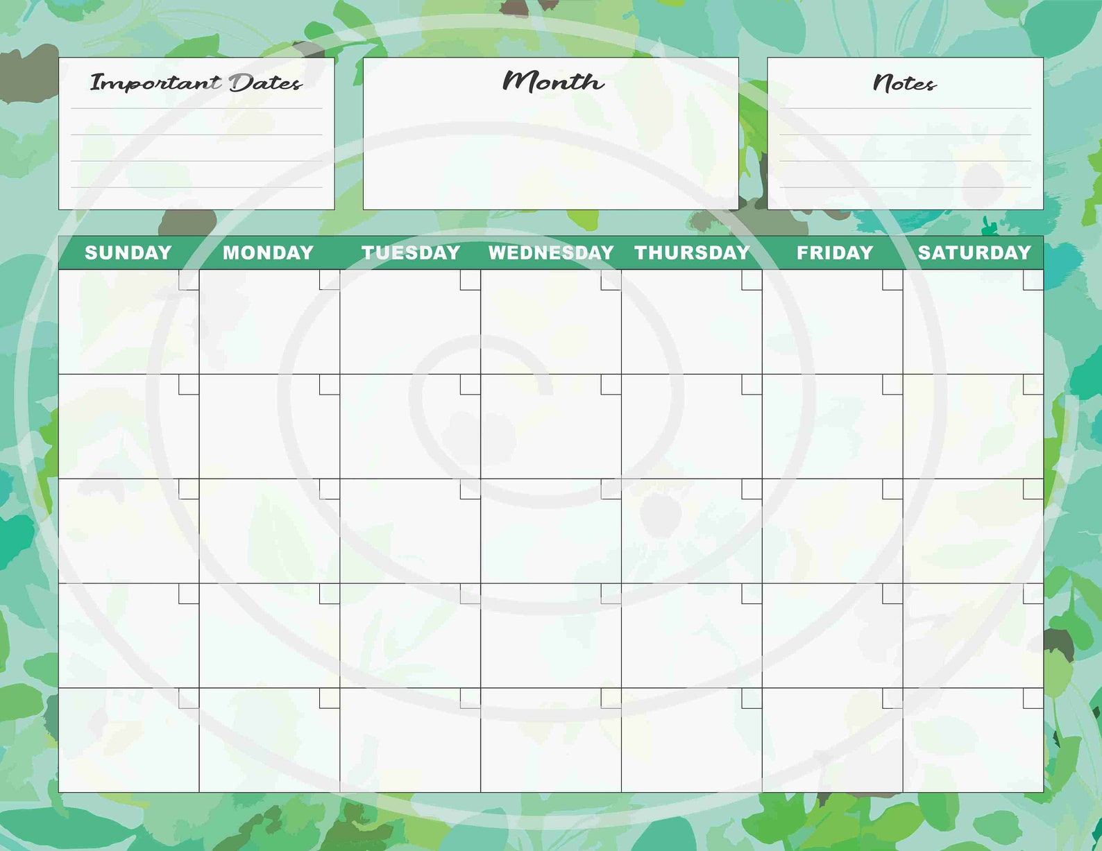 Blank Calendar, Minimal Calendar, Printable Calendar, Digital Download ...