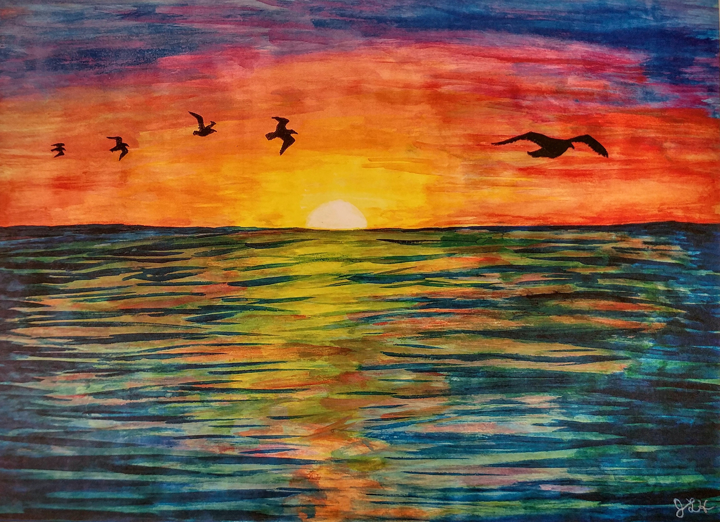 Ocean Sunset Print Of Original Watercolor Painting Home Etsy