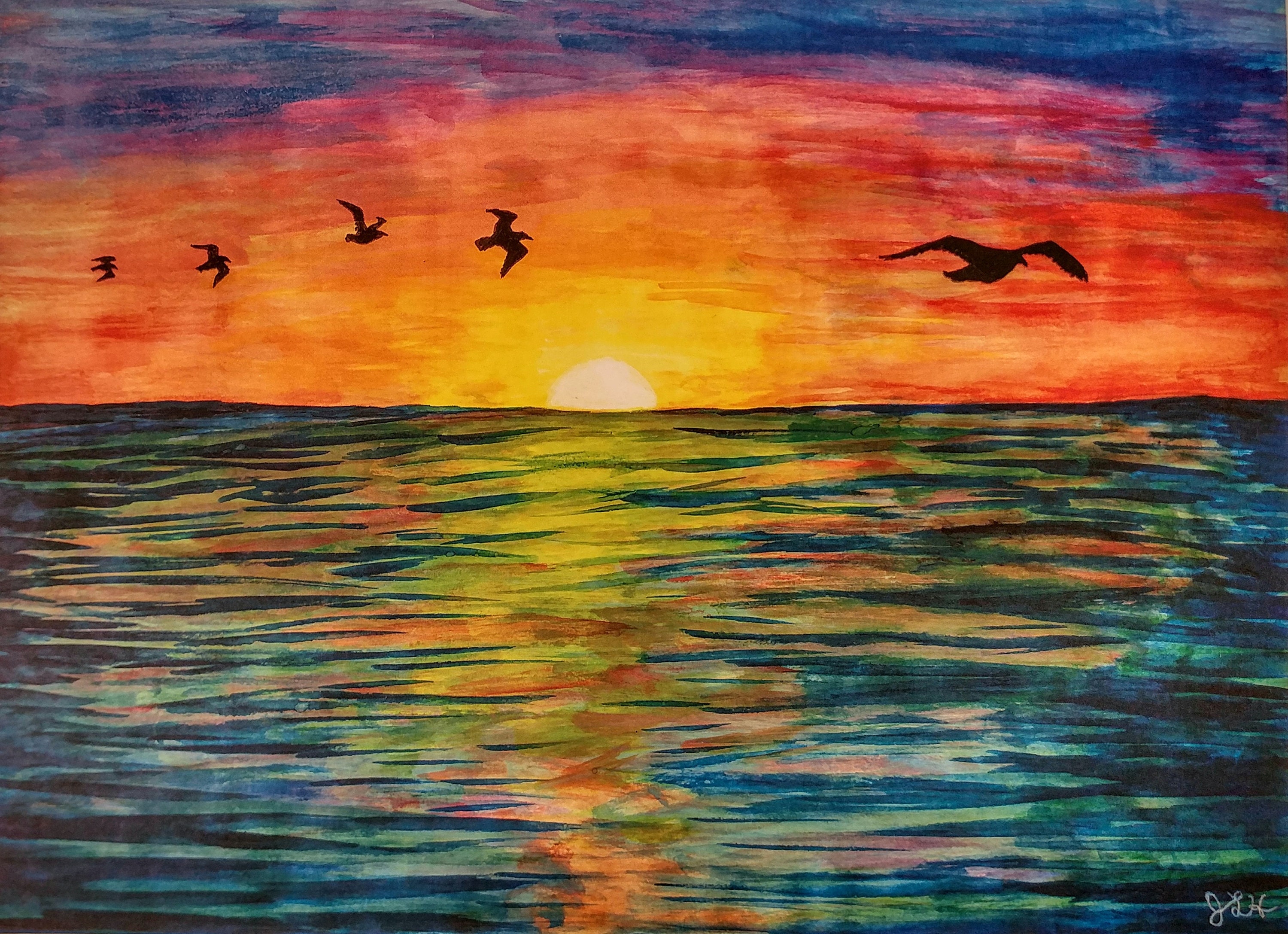 Ocean sunset painting deals