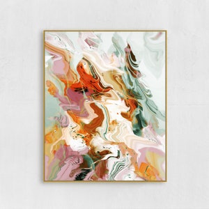 Abstract Printable Art, Digital Download, Abstract Digital Print, Modern Art, Green Pink Orange Wall Art