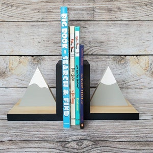 Monochrome Bookends, Nursery Decor, Wooden Mountains