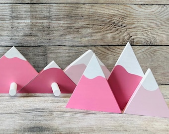 Set of Pink Wooden Mountains and Pink Hat/Coat Rack, Nursery, Kids Bedroom, Pink Nursery