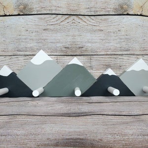 Monochrome or Pink Coat/Hat Rack, Nursery Decor, Wooden Mountains