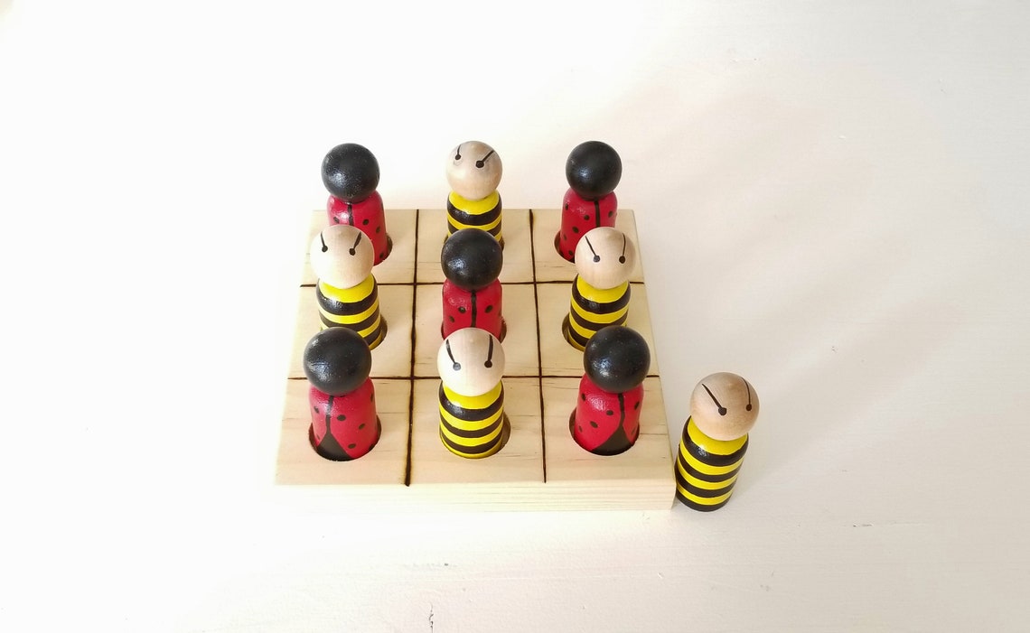Tic Tac Toe Ladybug and Bee Peg Doll Tic Tac Toe Wooden Etsy