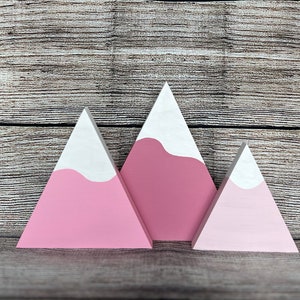 Pink Wooden Mountains, Nursery Decor, Kids Room Decor, Girls Room Decor, Wooden Mountains, Mountain Decor, Baby