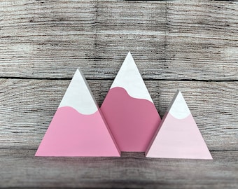 Hand-painted Pink Wooden Mountain Decor, Nursery Decor