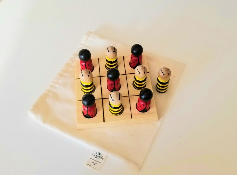 Tic Tac Toe Ladybug and Bee Peg Doll Tic Tac Toe Wooden Etsy