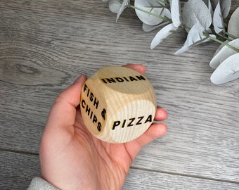 Takeaway Dice | What To Eat Tonight? | Wooden Dice | Dinner Dice | Decision Dice | Novelty Gift | Valentine’s Gift | 5th Wedding Anniversary