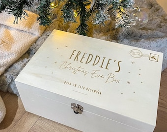 Personalised Christmas Eve Box | Wooden Box | Engraved | North Pole Express | Snowflakes | Magical Christmas | 1st Christmas | Xmas Eve