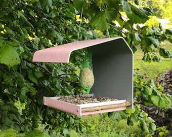 Design-Vogelfutterhaus "modern roof" (Rosa lackiert) aus Vinyl