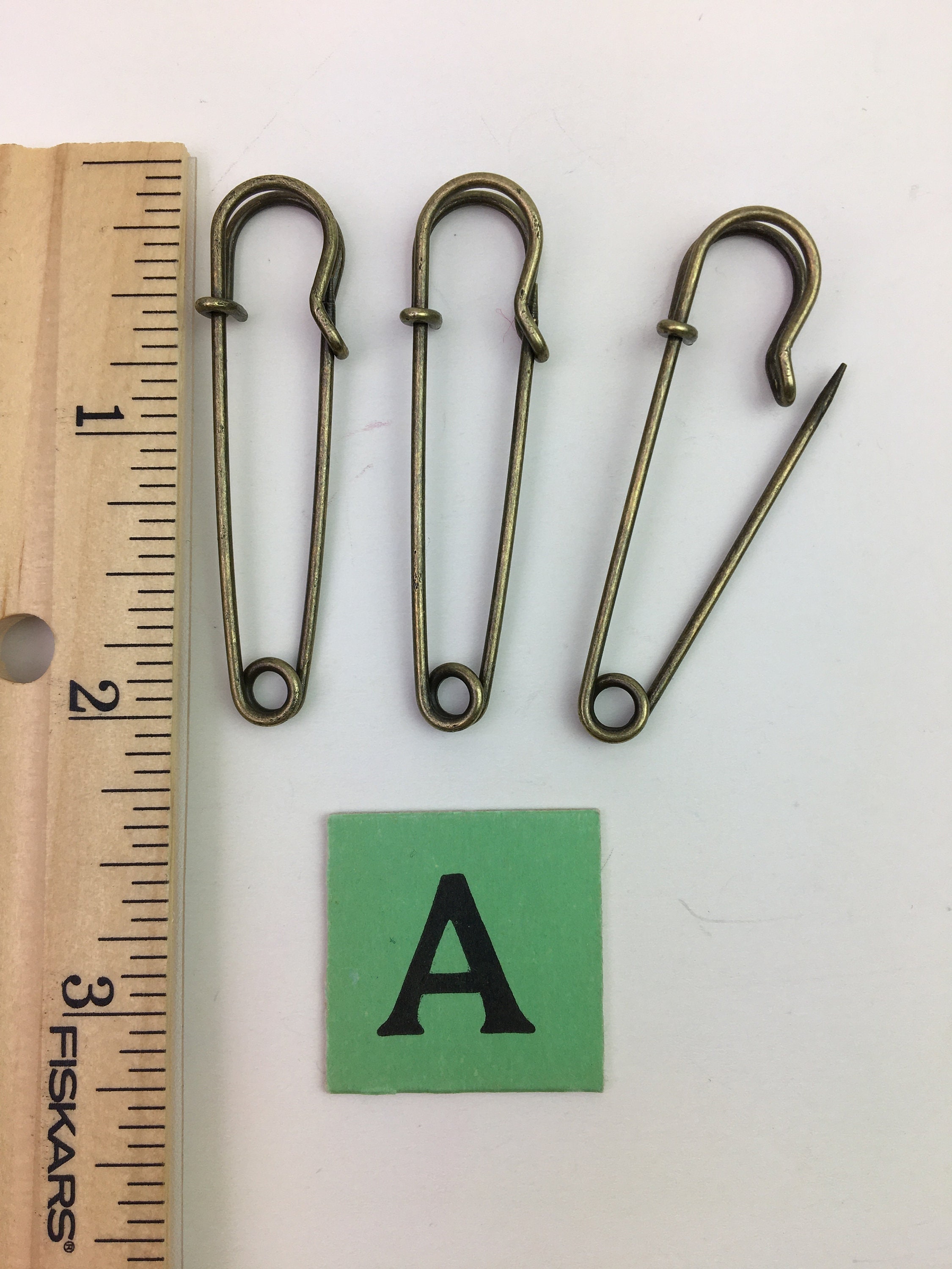 Set of Three Large Vintage Brass Safety Pins — Mid-Century Modern Finds