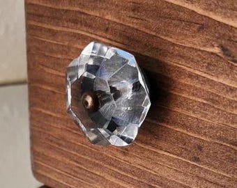 Art Nouveau ~Clear Cut Glass Knob with Antiqued Brass Stem & Base
