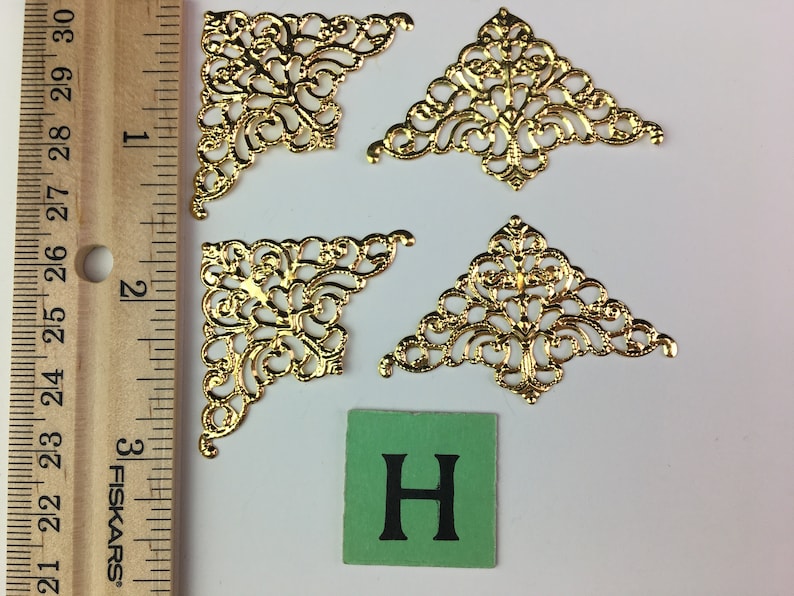 Filigree Vintage Style Fancy Book Corner Embellishments 4pc H - 2" Gold