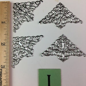 Filigree Vintage Style Fancy Book Corner Embellishments 4pc I - 2" Silver