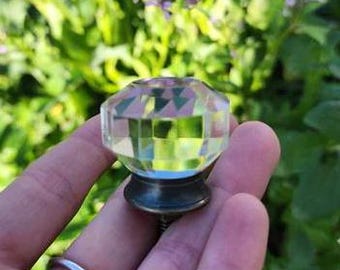 Nameless ~Cut Glass Knob with Antiqued Brass Base