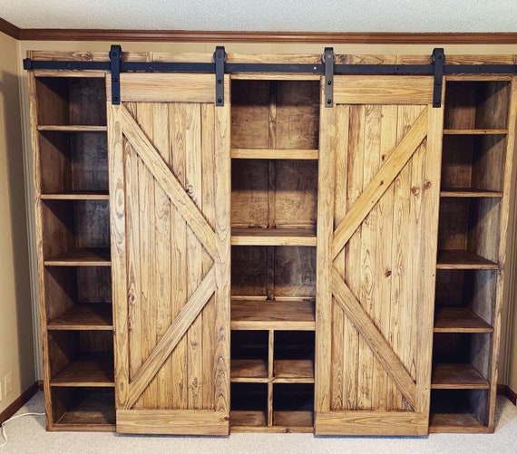 Barn Door Bookshelves Bookcase Office Custom Farmhouse Etsy