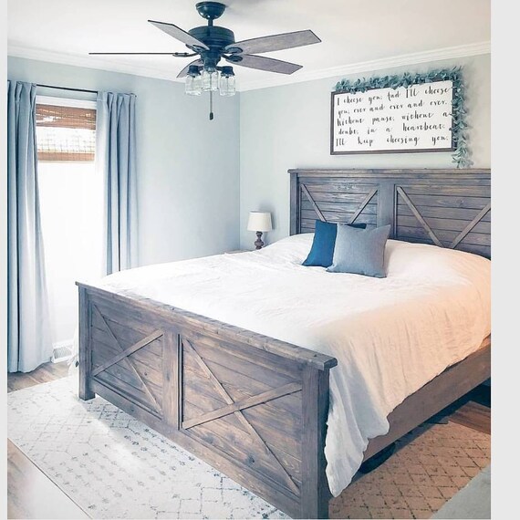 Farmhouse Bed Bedroom Rustic Bed King Queen Full California King Custom Decor Home Rustic Modern