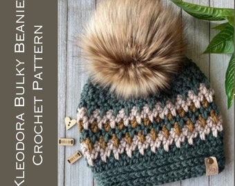 Kleodora Bulky Beanie Crochet Pattern: Fair Isle Style (PDF Pattern)