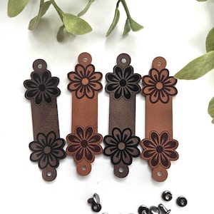 Floral Faux Leather Tag With Rivets: Flower Patch (2.5 Inch)