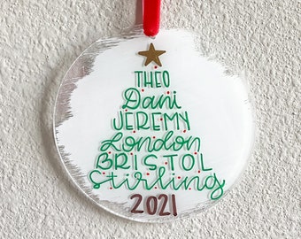 Personalized Family Tree Christmas Ornament Handwritten